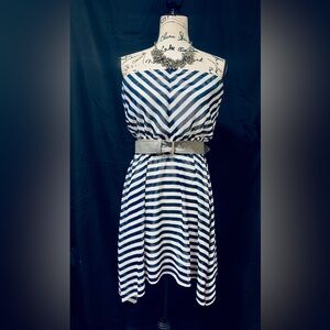 Ruby Rox Strapless Sleeveless Striped Navy Blue and White Dress Size 11/ Large